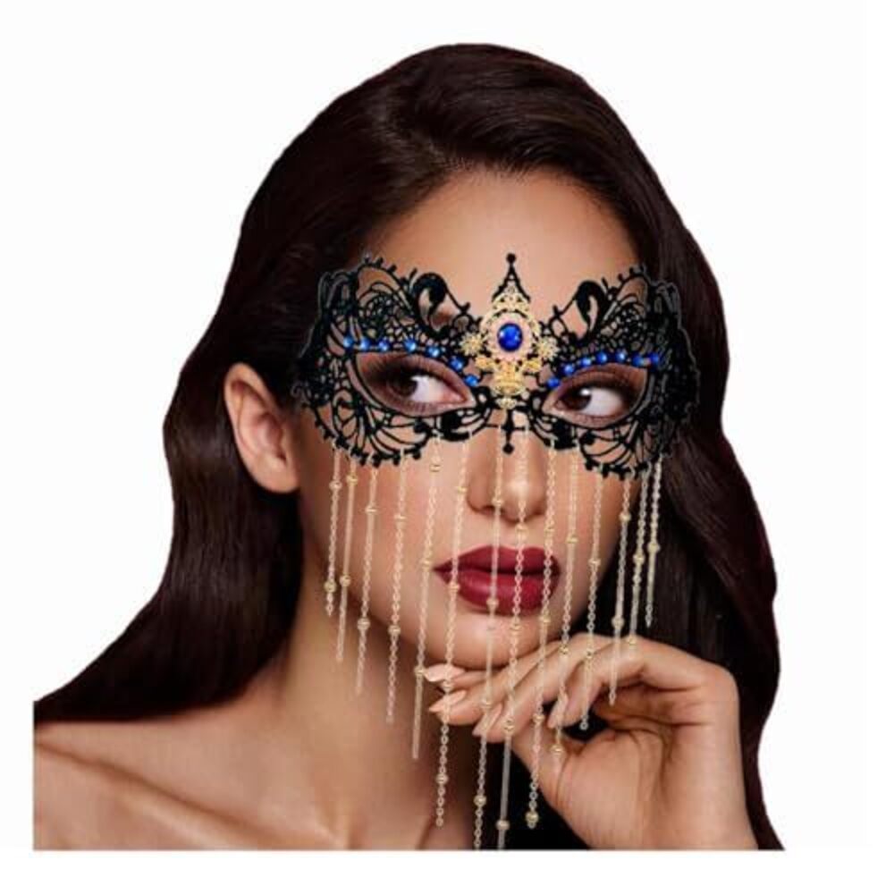 3439 Rhinestone Masquerade Mask Lace Eyemask Tassel Prom Mask Costume Party
